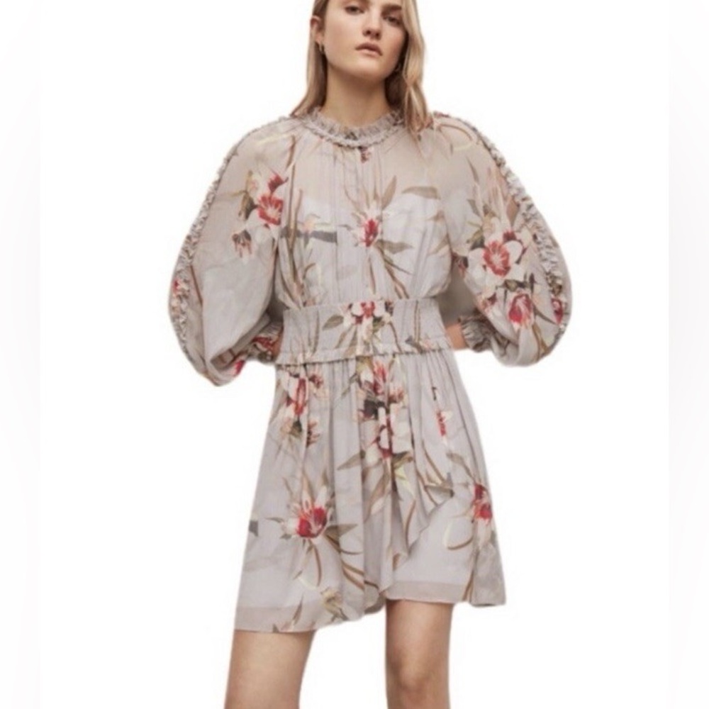 All Saints Thallo Kuroyuri Floral Ruffle Mini Dress